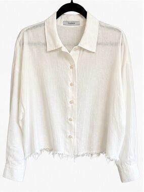 PHARAOH White 100% Linen Cropped Button Down Shirt Size 2/M